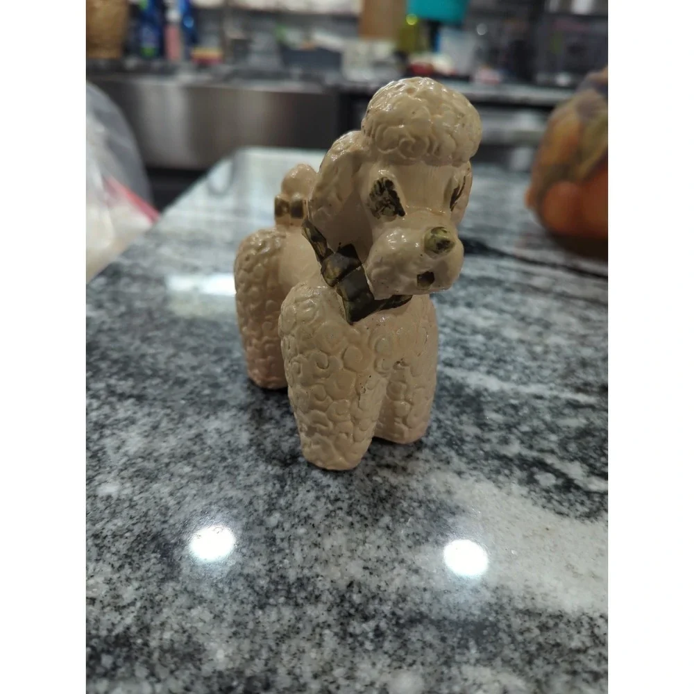 Vintage Chalkware Poodle Carnival Prize Poodle Dog Pup Pink Tones
